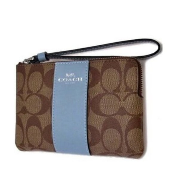 Corner Zip Wristlet In Signature Canvas Khaki / Marble Blue - Picture 10 of 11